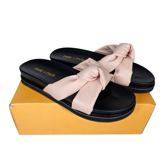 Chase And Chloe Camille-1 Nude Bow Slide‎ Sandals Puffy Knot Women 10 - Picture 16 of 16